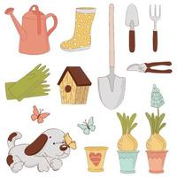 GARDEN ACCESSORIES Spring Work Detail Vector Illustration Set