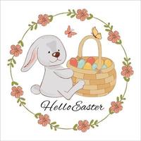 HARE AND BASKET Easter Animal Holiday Vector Illustration Set