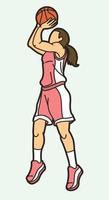 Basketball Female Player Shoot Action vector