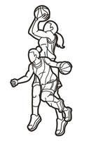 Outline Group of Basketball Female Players Action vector