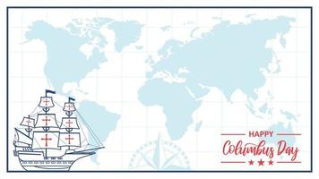 happy columbus day greeting card background banner with copy text space area wallpaper world map background commpas and ship vector