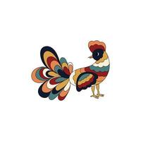 plano gallo. un canto pájaro. granja aves de corral. con alas hada gallina. pollo con de colores plumas. mano dibujado vector ilustración.
