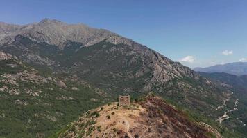 Aerial orbit view right of ruin on hill video