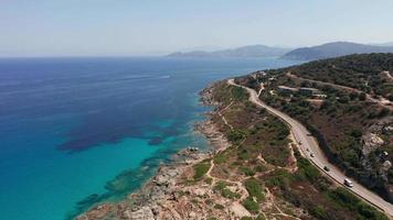 Aerial backward view of rocky sea coast video