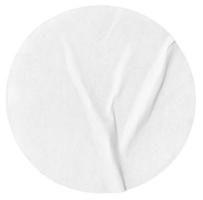 Blank white circle shape label isolated on white background. Crumpled paper piece. Template mockup photo