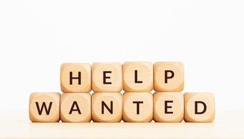 Help wanted text on wooden blocks photo