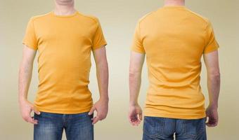 Shirt design and people concept - close up of man in blank white t-shirt front and rear isolated. Clean empty mock up tamplate for design set. photo