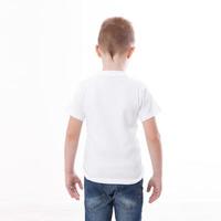 t-shirt design and people concept - close up of young man in blank white t-shirt, shirt front and rear isolated. photo