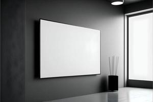grande LED televisión con blanco blanco pantalla burlarse de arriba desplegado en oficina Copiar espacio para anuncio espacio