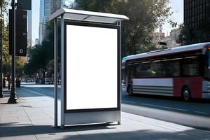 Empty white verticle billboard mockup template on side road, Vertical standing empty space billboard in city, modern empty ad space photo