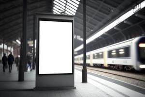 Underground empty verticle billboard at station, mock-up billboard template photo
