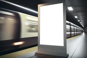 white verticle billboard at underground metro station, advertising billboard underground photo