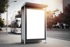 Outdoor verticle billboard on roadside in city, blank white billboard mockup photo