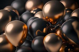 festivo antecedentes con dorado y negro brillante globos, 3d oro y negro globo antecedentes para saludo o celebracion foto