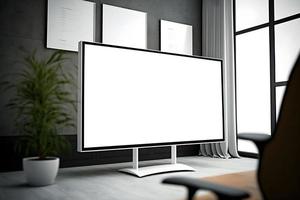 amplio horizontal LED pantalla en presentación o conferencia habitación, LED pantalla presentación Bosquejo foto