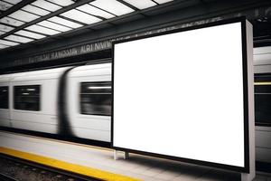 Empty space advertisement board, blank white signboard near train station, Advertisement billboard on bus stand in city, advertisement billboard mockup, billboard with train background, Free Photo