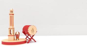 Realistic ramadan background with empty side, islamic drum, lantern for mockup, display product, banner photo