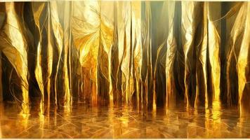 abstraction with smooth lines and golden feathers turning into pillars photo