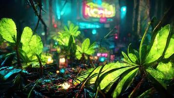 jungle neon night. Abstract illustration art photo