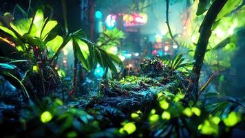 jungle neon night. Abstract illustration art photo