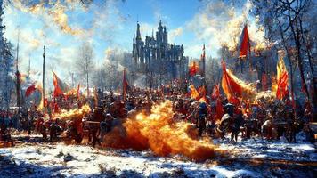 fantasía medieval batalla de el guerreros de bueno y mal foto