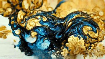 resumen ilustración alcohol tinta con oro y azul color en mármol foto