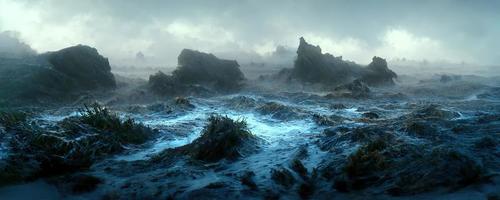 Sea wave fog dark illustration design photo