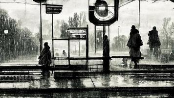 gloomy landscape of the metro in the rain. Abstract illustration art photo