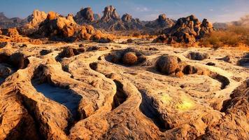 desert with rocks during the day under the light of the sky photo