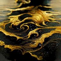 Abstract illustration alcohol ink with gold and black color on marble photo