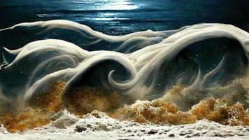 night sea fantastic landscape in waves photo