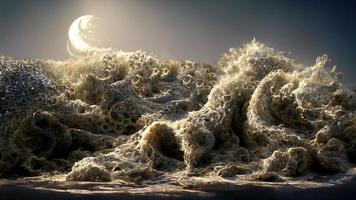 night sea fantastic landscape in waves photo