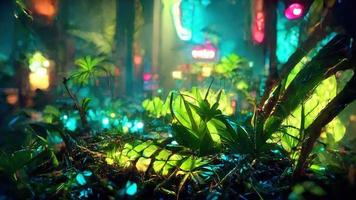 jungle neon night. Abstract illustration art photo