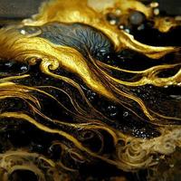 Abstract illustration alcohol ink with gold and black color on marble photo