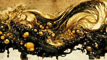Abstract illustration alcohol ink with gold and black color on marble photo