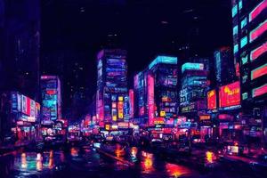 noche paisaje urbano en neón luces ilustración foto