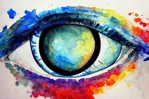 Watercolor colorful abstract big eye illustration photo