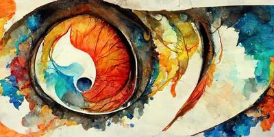 Watercolor colorful abstract big eye illustration photo