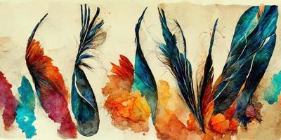 Feathers abstract watercolor illustration design photo