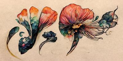 tatuaje diseño acuarela flores ilustración diseño foto