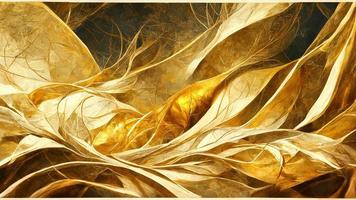 abstraction with smooth lines and feathers in gold color photo