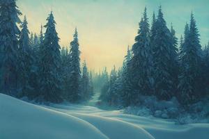 Landscape of winter forest illustration photo