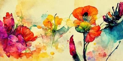 Watercolor flowers contrast colorful illustration design photo