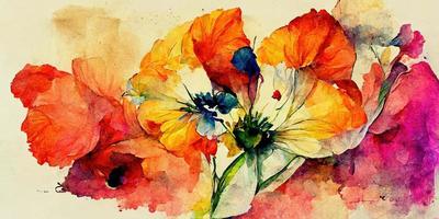 Watercolor flowers contrast colorful illustration design photo