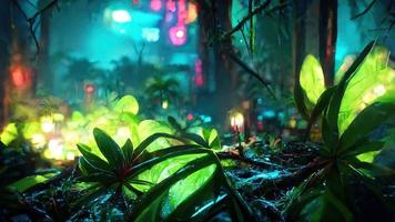 jungle neon night. Abstract illustration art photo