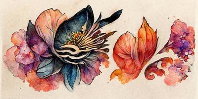 Tattoo design watercolor flowers illustration design photo