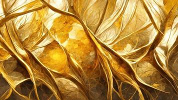 abstraction with smooth lines and feathers in gold color photo