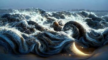 night sea fantastic landscape in waves photo