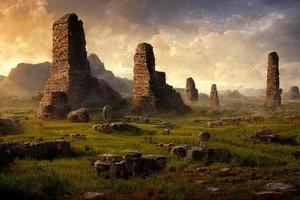 Remains of an ancient civilization. mystical landscape illustration photo