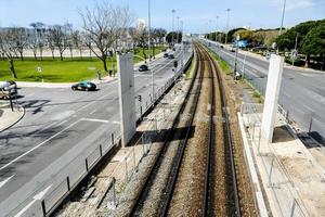 Train tracks through the city photo